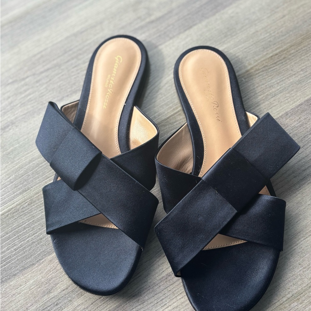 Most gorgeous NEW NEVER WORN Gianvito Rossi Navy Slides with Criss-X Straps
